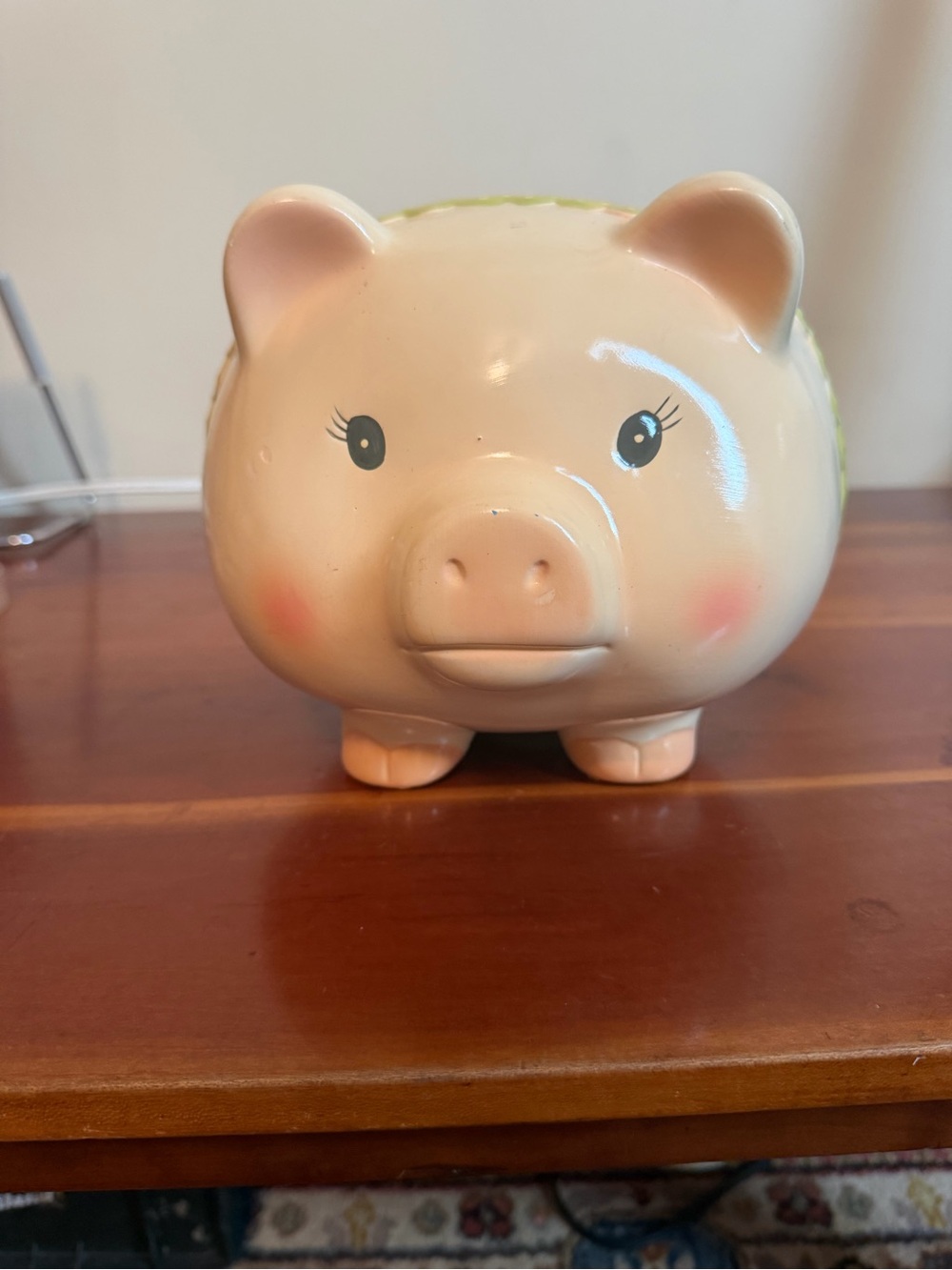 Ceramic Piggy Bank with Pink and Cream Floral Accent